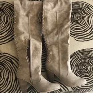 JustFab over the knee faux suede lace up boots